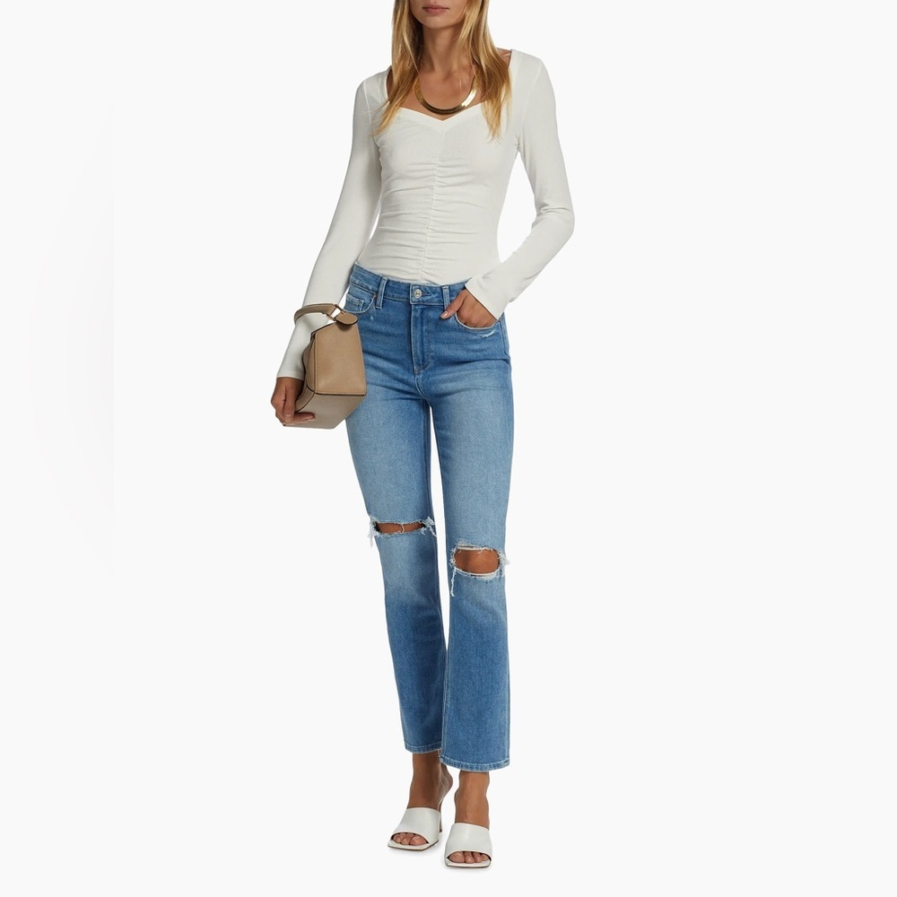 PAIGE Cindy Ripped Straight Leg Distressed Medium Wash Jeans Women's Size 29 - Picture 3 of 8